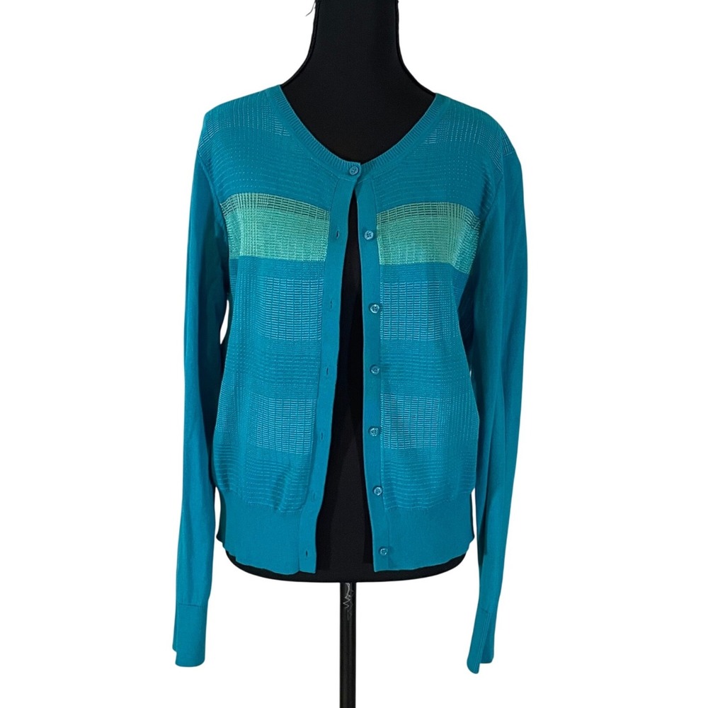 Brooks Brothers 346 Womens Teal Blue Cotton Blend Button Front Cardigan Large